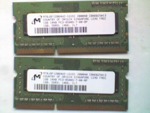 2x Micron MT8JSF12864HZ-1G1D1 (1GB DDR3 PC3-8500 1066MHz SODIMM 204-pin) DRAM,-V