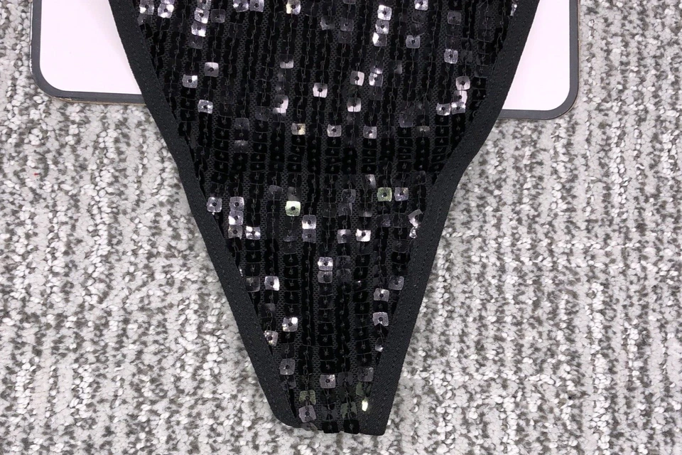 Victoria's Secret Nuevo con Etiquetas Mediano Negro Lentejuelas Tanga Tanga Panty Brillante Sexy Bling Foto 3 de 4