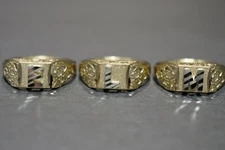 10K Solid Yellow Gold Diamond Cut Square Initial Men Women Children Ring. Size 6