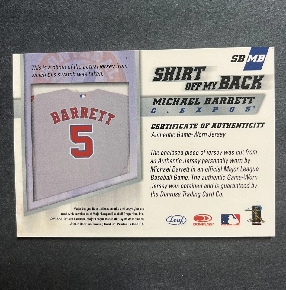 2002 Leaf Shirt Off My Back Michael Barrett #SBMB - Image 2 of 2