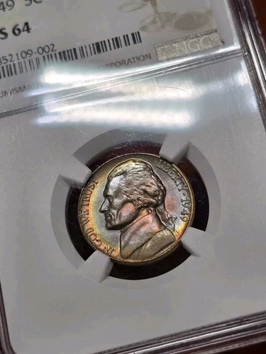 1949 Jefferson Nickel NGC MS64 Rainbow Toned Double Sided Color Toning