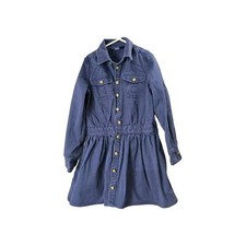 Polo Ralph Lauren Girls Dress Navy Blue 8 Button-Up Roll Up Sleeves