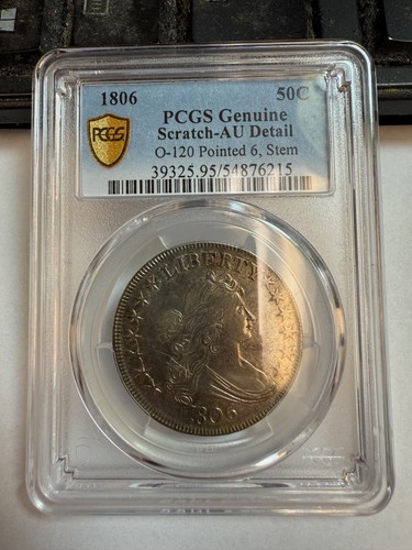 1806 spitze 6, Stiel drapierte Büste Half Dollar O-120 PCGS AU Details