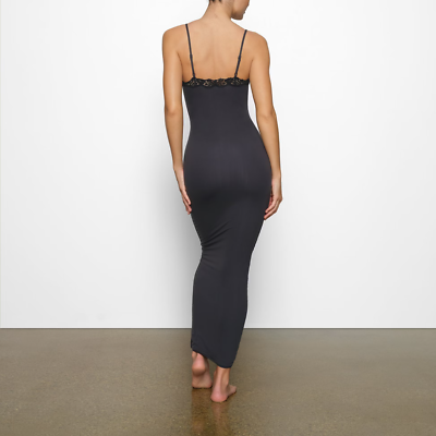 Skims Long Slip Dress | Onyx | Black | Fits Everybody Lace | S | Small | Women's