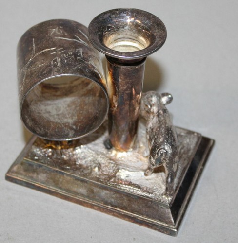 Anillo antiguo de servilleta de plata figurativa de cerdo o cerdo con jarrón adjunto - punto de par - Imagen 2 de 7