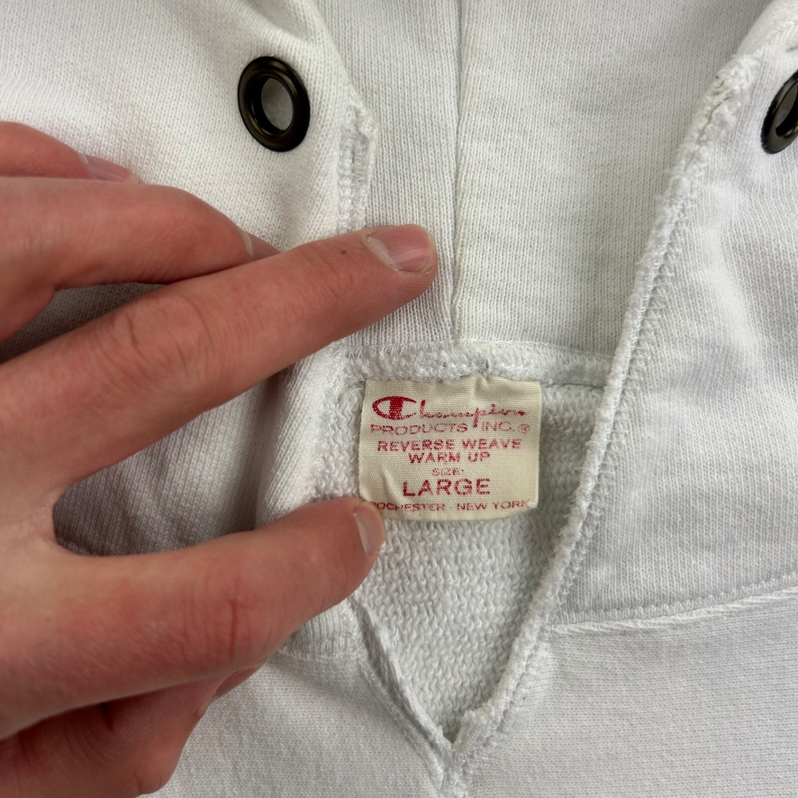 Vintage 70s Champion Reverse Weave Single V Sweatshirt Size Large White Hoodie image 3
