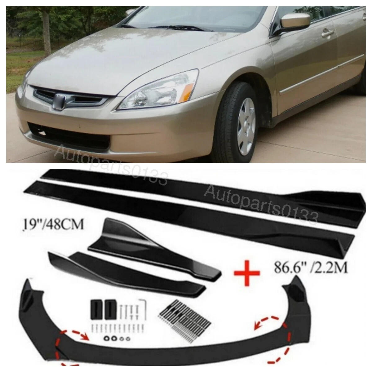 Divisor De Labios Negro Brillante Para Honda Accord 2006-2008 - Mejora El Estilo Del Parachoques Delantero