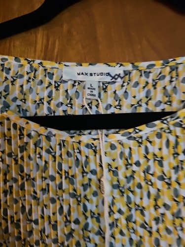 Max Studio Ladies Blouse Top Boho Flowy Sz Large Lemon Flared Sleeves $88 Msrp - Picture 3 of 8