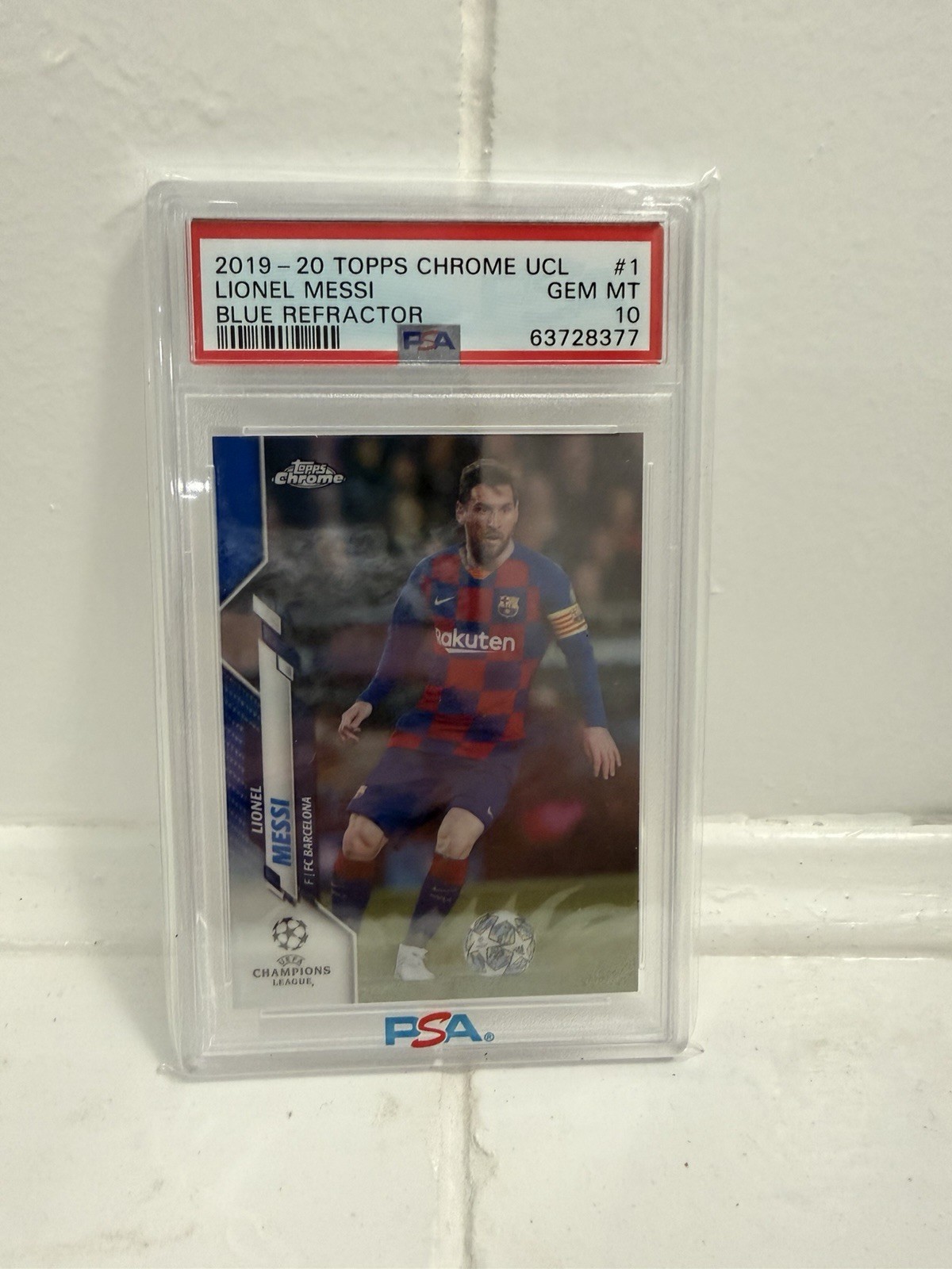 2019-20 Topps Chrome UCL Blue Refractor /150 #1 Lionel Messi PSA 10