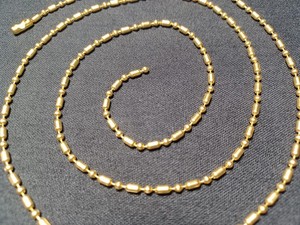 30" Gold Color Brass Stylish Oval & Ball Bead Military Type Dog Tag Chain