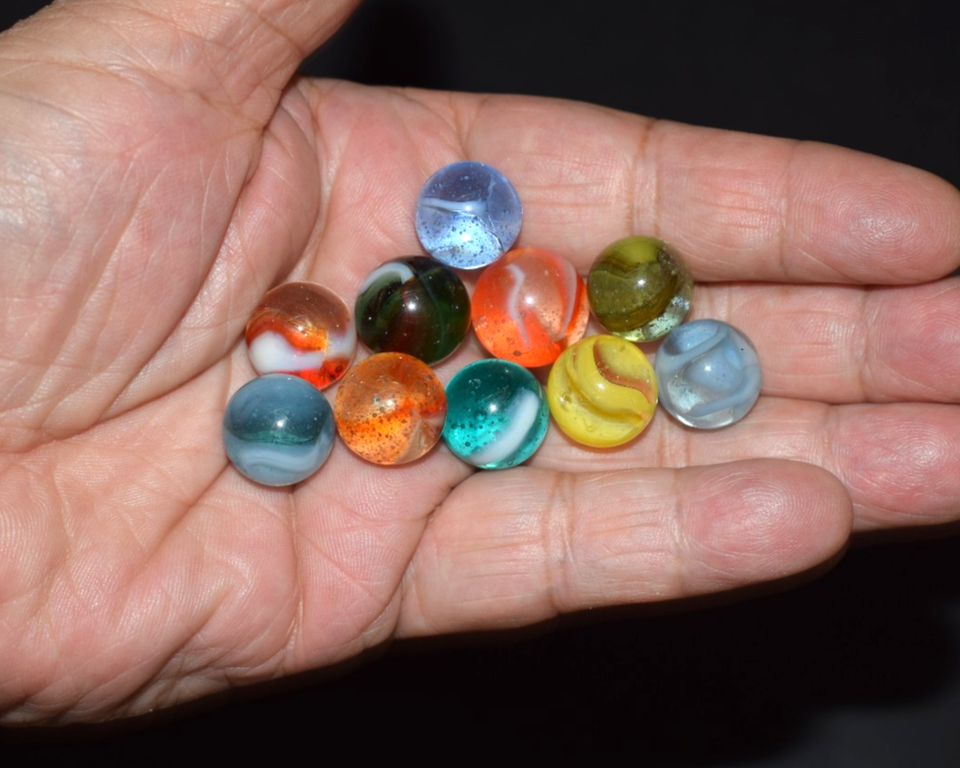 🧐👉Beautiful Lot of 10 Vintage Peltier Glass Rainbo translucent marbles ...