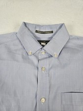 Eddie Bauer Men  s Blue Micro  Check Long Sleeve Shirt, Relaxed Fit, Large