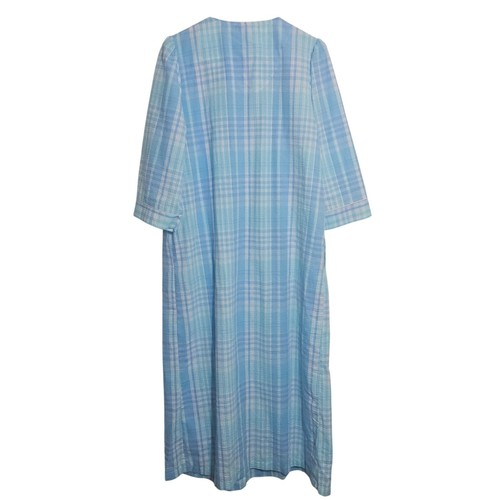 Miss Elaine Seersucker Long Robe Blue Plaid Floral Medium Loungewear Nightgown - Picture 8 of 10