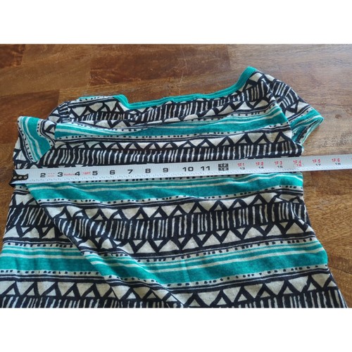 Forever 21 Geometric Linen Short Sleeve Shirt Top Teal Black Size Women's Small - Bild 6 von 7