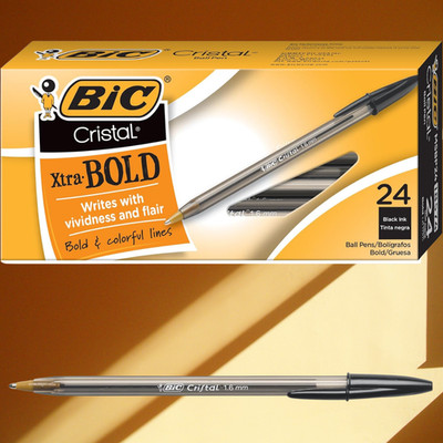 Cristal Xtra Bold Ball Pen, 1.6mm, Black, 24 Pack
