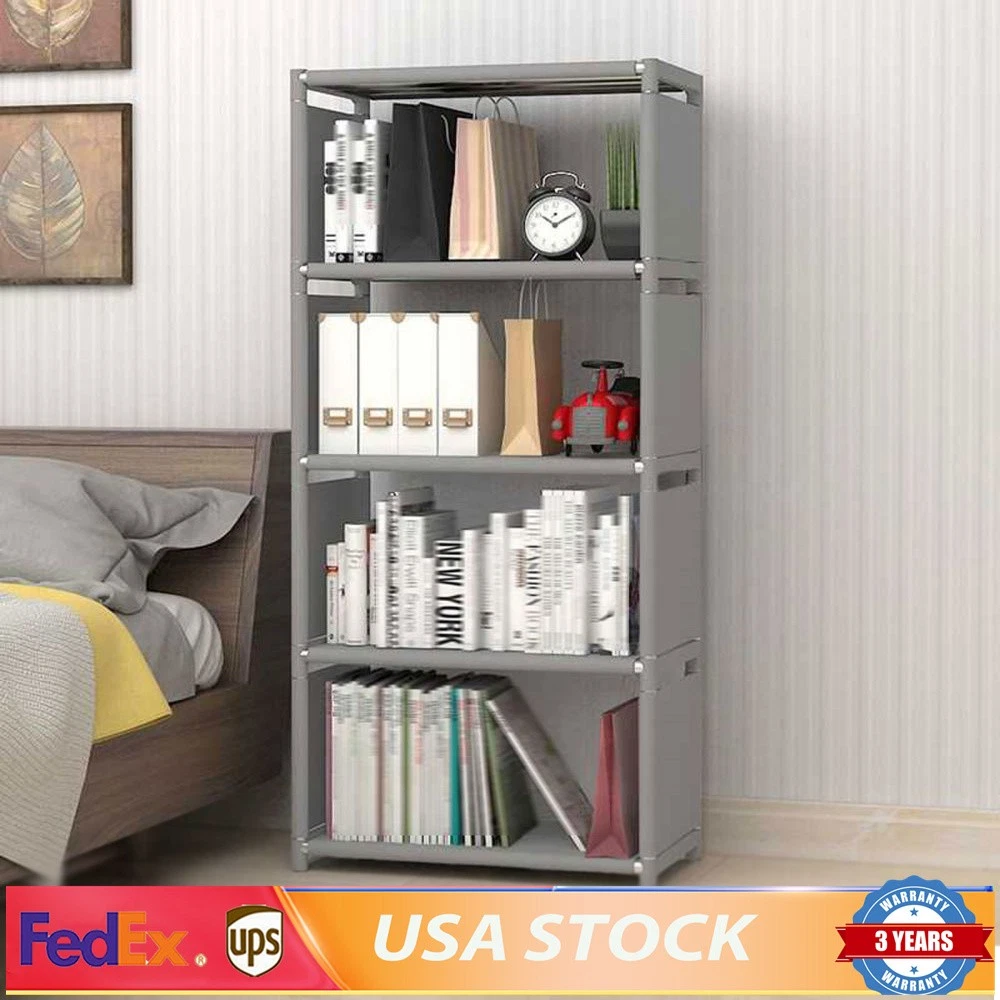 4-TIER INDUSTRIAL BOOKSHELF,DISPLAY STORAGE SHELVES RUSTIC WOOD BOOKCASE SHELVES