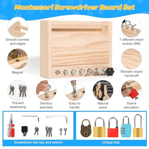 Montessori Screwdriver Board Set-Lock and Key Toy,Montessori 5 locks and keys - Picture 4 of 7