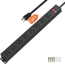 8 Outlets Metal Heavy Duty Power Strip with 12 Ft 14AWG 12FT, 12FT