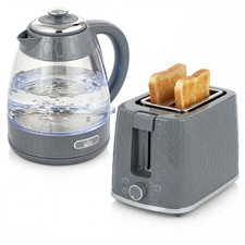 HOMCOM Kettle and Toaster Set with Limescale Filter, Crumb Tray, Grey