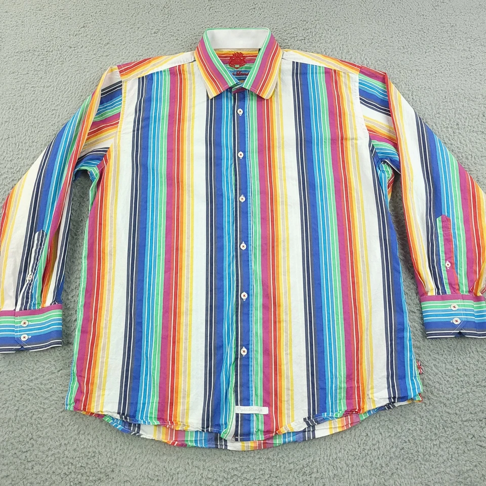 Рубашка мужская English Laundry очень большая многоцветная в полоску на пуговицах с длинным рукавом - Изображение 3 из 4