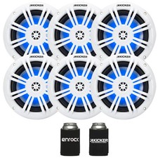 6x Kicker 51KM604WL KM 6.5" 150W 4  RGB LED Marine Coaxial Speakers W/Koozies