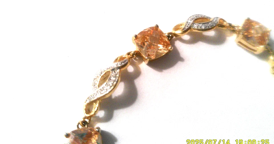 Brazalete tenis amarillo citrino y piedra circonita cúbica brillante plata longitud 7,75 Foto 4 de 4