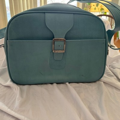 Vintage 1960s Samsonite Blue Vinyl Carry-On Shoulder Bag