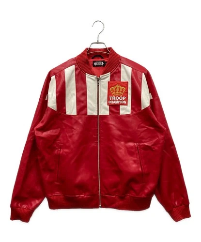 World of Troop Champion Woven Eco Leather Jacket Men's Size L Red/White - product listing photo