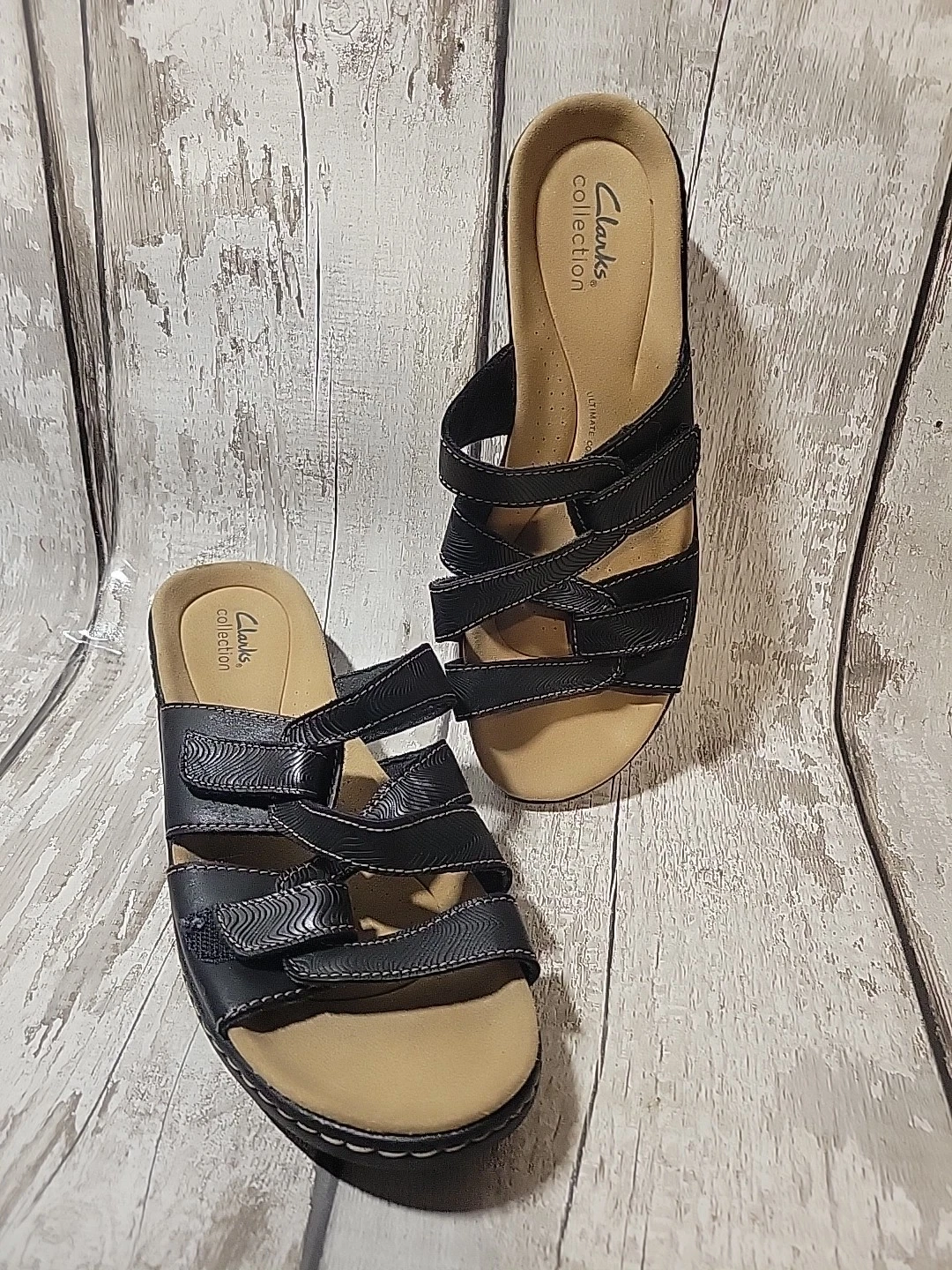 Sandali Clarks Merliah Karli donna 9 5M cinturino nero zeppa regolabile usati in ottime condizioni