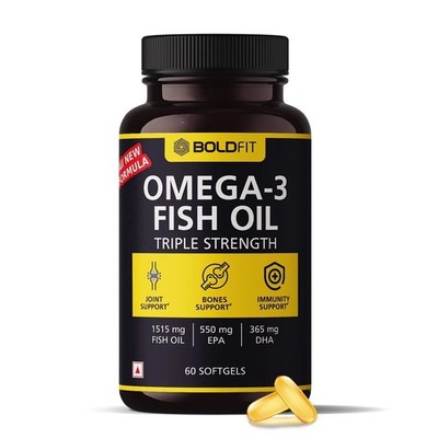 Boldfit Fischöl Omega 3 Kapsel Gesundheitsergänzung 550 mg EPA & 365 mg DHA 6...