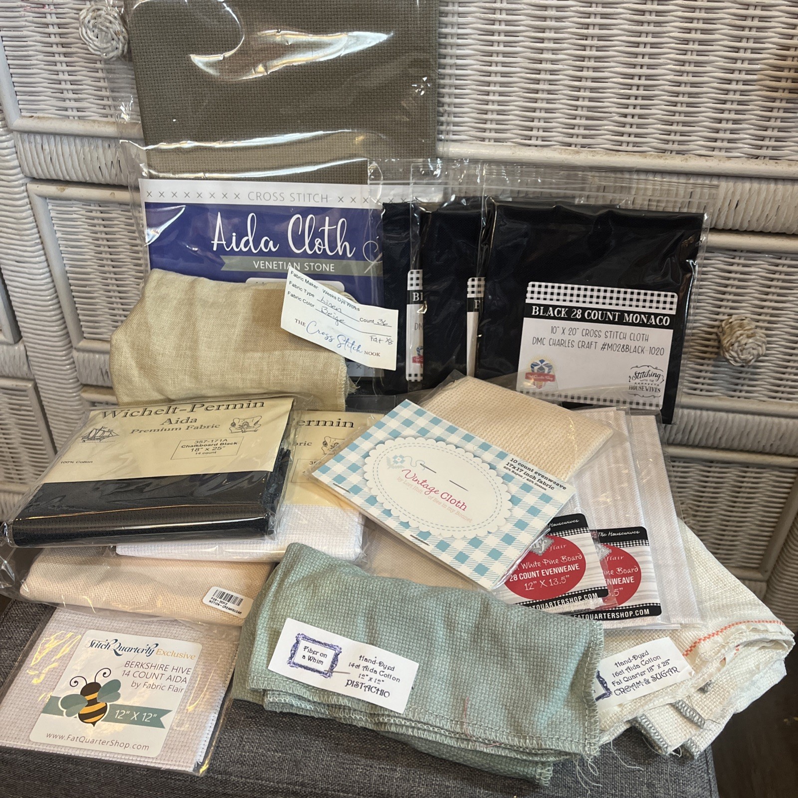 Fabric Lot Unused Mixed Sizes Colors Aida Charles Craft Dmc 