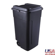 Wheeled Plastic Garage Trash Can Durable Shatterproof Outdoor Waste Bin 50gal US