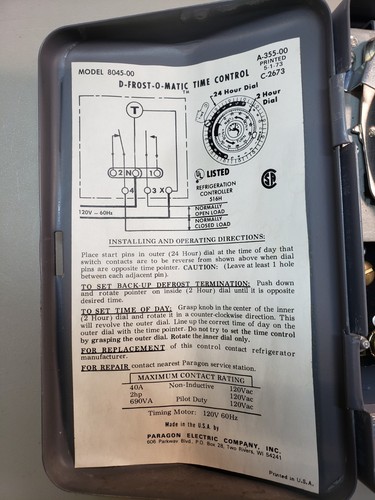 Paragon Electric Defrost Control timer - Picture 3 of 10