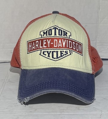 Harley Davidson New Era 39THIRTY Hat S/M Distressed Motorcycles Cap 97670-18VM