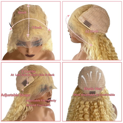 Blonde 613 Lace Front Wigs Human Hair 180% Density Thick Deep Curly Wave Huma... - Picture 6 of 7