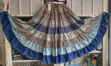 blue multi TIERED GYPSY BELLY DANCE SKIRT*patchwork Tribal*Banjara*sari*free sze