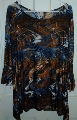 Nice Long Sleeve Modern Swirl Print Blouse from Flirty Pink, Size 1X