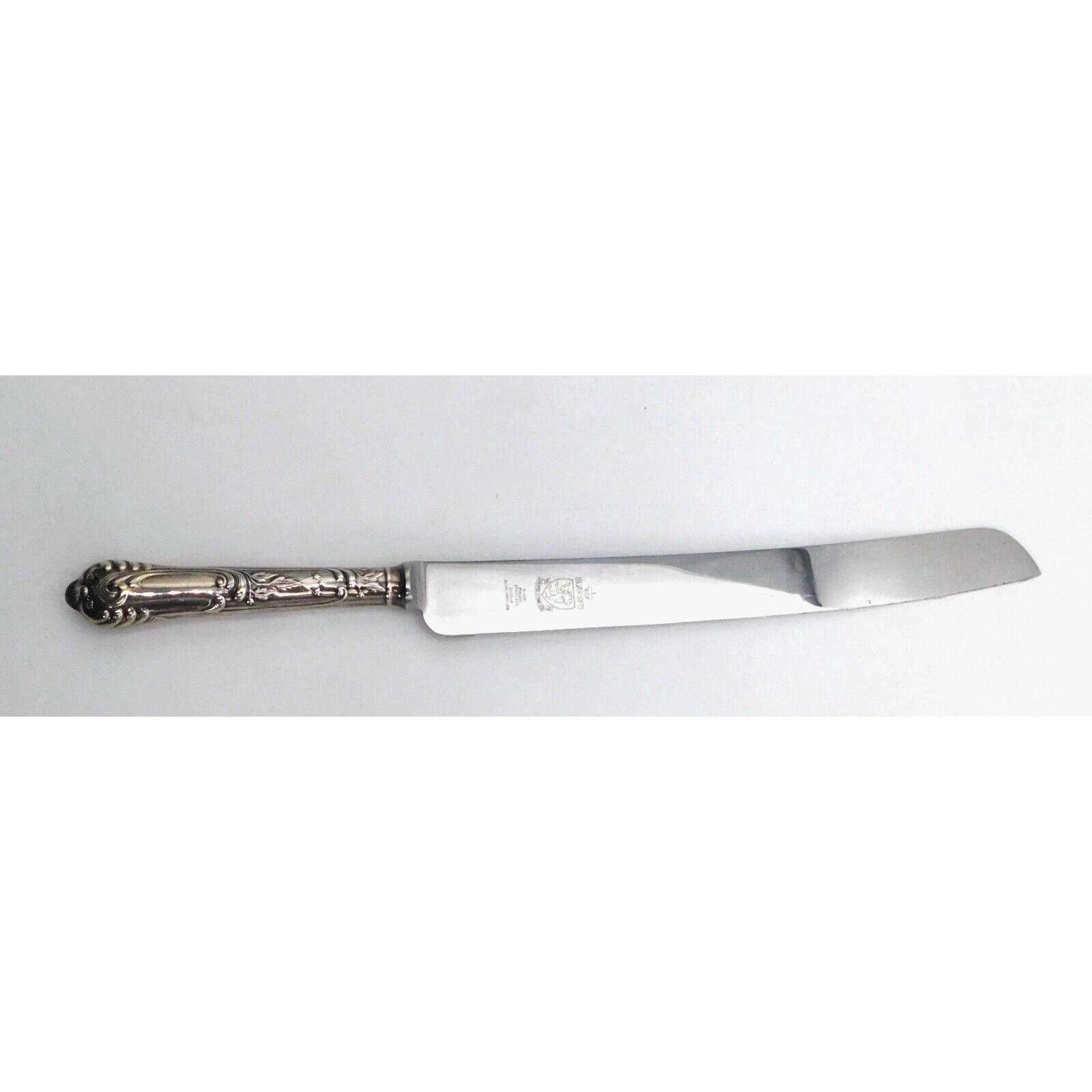 Sheffield England Bread Knife Floral Silver Plated Handle Stainless Serrated Bld