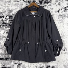 Chicos Zenergy Jacket Womens Size 1 Black Snap Cuff Collared Golf Preppy