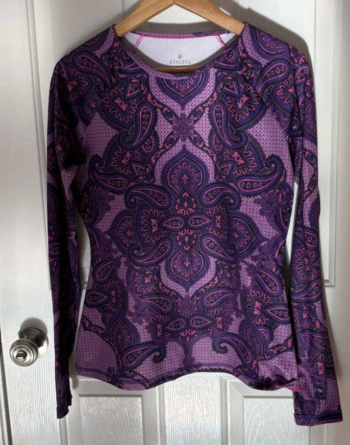 Haut D'entraînement Athleta Femme, Violet Paisley, Soutien-gorge Intégré, Taille M, Très Bon état
