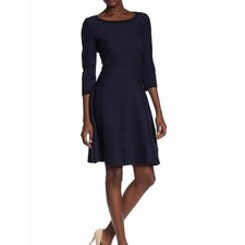 Gabby Skye Scalloped Trim Knit Dress Blue Large
