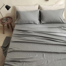 Simple&Opulence 100% Stone Washed French Linen Solid Queen, Basic Grey 