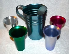Anodized aluminum pitcher and tumblers Nasco Flamigo