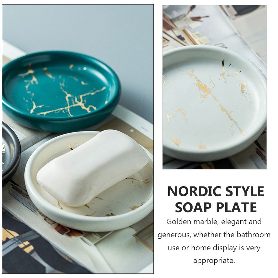 1Pc Classic Soap Plate Marble Stripe Restroom Plate Simple Soap Storage