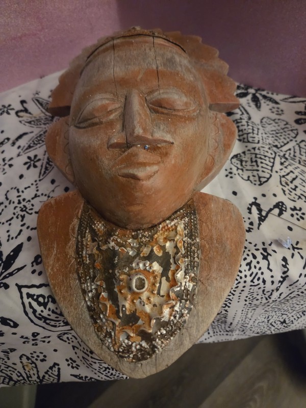 Dark Brown ,vintage, hand carved african wooden Tribal Mask. Unique Details. 