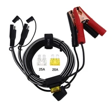 12FT 14AWG Battery Alligator Crocodile Clip to 2 SAE Connector Extension Cabl...