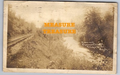 1908 RPPC WA WILLAPA RIVER, RR TRACKS, PACIFIC COUNTY, LEBAM CANCEL Postcard Q22