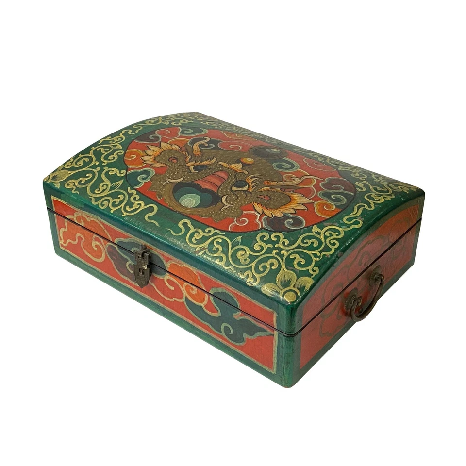Tibetan Style Dimensional Foo Dog Head Graphic Rectangular Box ws1094 - Image 3 of 4