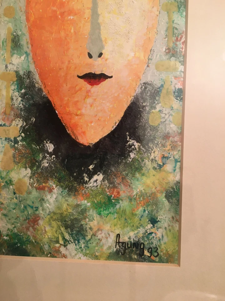 Балийские женские акварельные настенные с ручной росписью с подписью Agung 1993, MB155 - Изображение 4 из 4