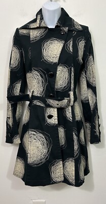 Patrizia Pepe Firenze Size IT 40 US 4 Black Graphic Print Belted Trench  Coat